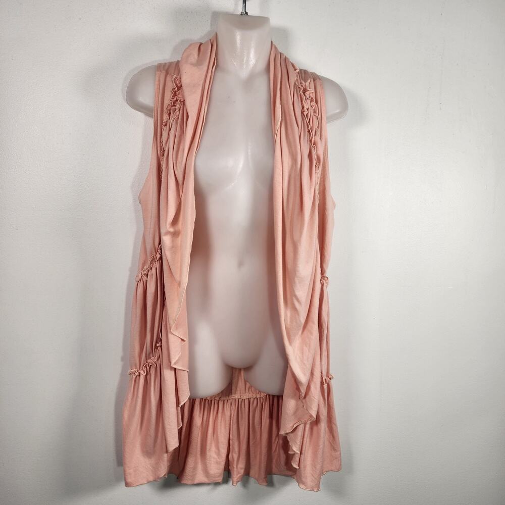 Cable & Gauge Women Peach Sleeveless Open Cardigan Vest Ruffle Cascading Size XL - Picture 10 of 12
